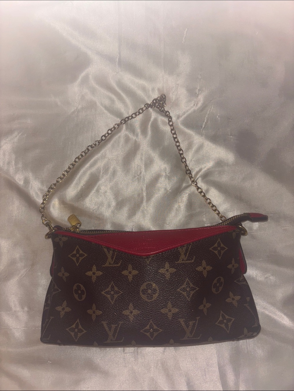 Louis Vuitton Brown Monogram Pallas Clutch with Red Trim